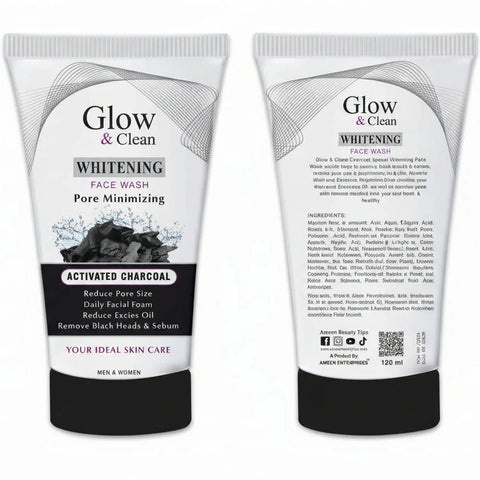 Glow & Clean Whitening Activated Charcoal Face Wash 120ml – Deep Cleansing & Brightening Cleanser